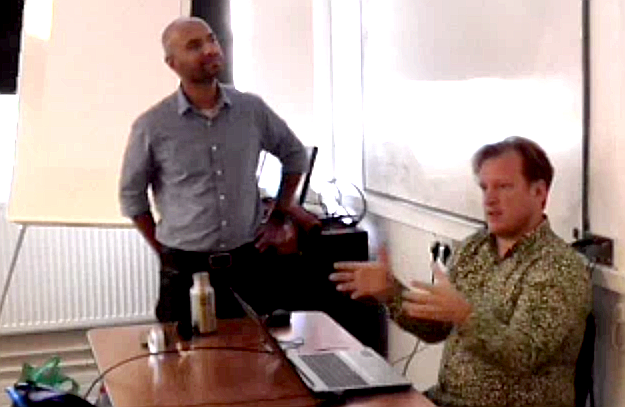 Ahsan Khan and Phil Spencer from Climate Labs show their schools project work Ahsan Khan and Phil Spencer from Climate Labs show their schools project work