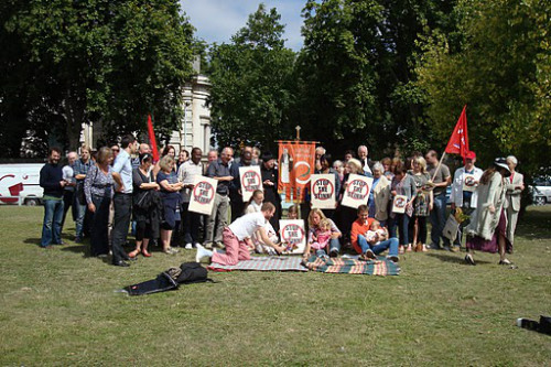 Demonstration on Green with St Paul's Church in the background